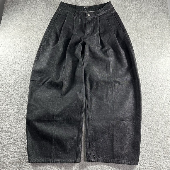 ASOS Collusion Super Baggy Pleated Jeans Black Womens 6 Barrel Balloon Y2K